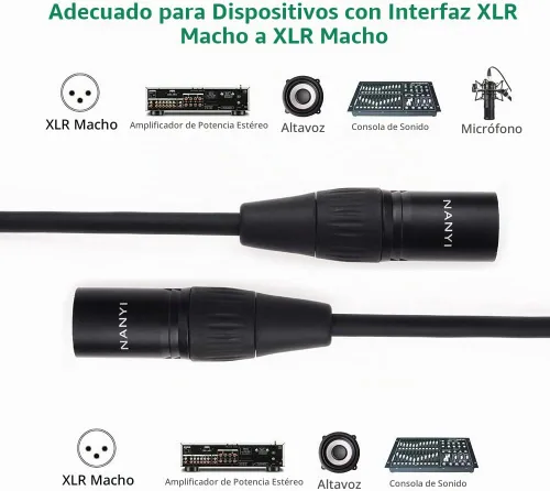 Vista 8 de NANYI Cable de micrófono XLR macho a macho, cable de conexión de 3 pines