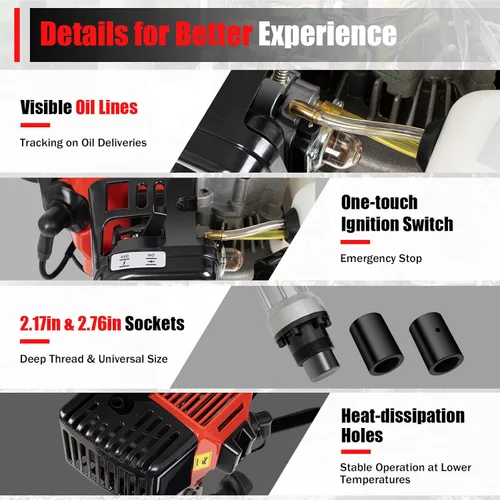 Vista 4 de 32.7 CC 2 tiempos accionado T Post Driver, 900 W accionado por gas T Post Driver Motor Push Pile Garden Fence Farm Two Sleeves Diseño ergonómico