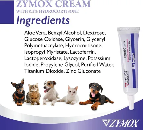 Vista 5 de Zymox Crema tópica con hidrocortisona al 0.5% para perros y gatos, 1oz