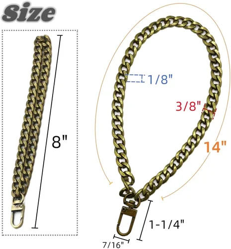 Vista 2 de WEICHUAN Cadena plana de hierro DIY de 8" - Correa de muñeca Cadena de muñeca Correas de bolso Cadenas de bolso Accesorios (Bronce) Correa
