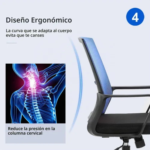 Vista 4 de Silla de oficina ergonómica de escritorio, silla de trabajo de malla, silla de computadora con respaldo medio, silla giratoria de malla para oficina