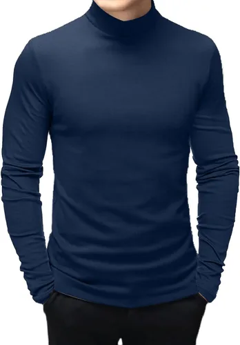 Vista 12 de Rela Bota Camisetas de moda para hombre, camisetas de cuello alto falso, ropa interior térmica, manga larga, ajustada, elástica, básica Beige