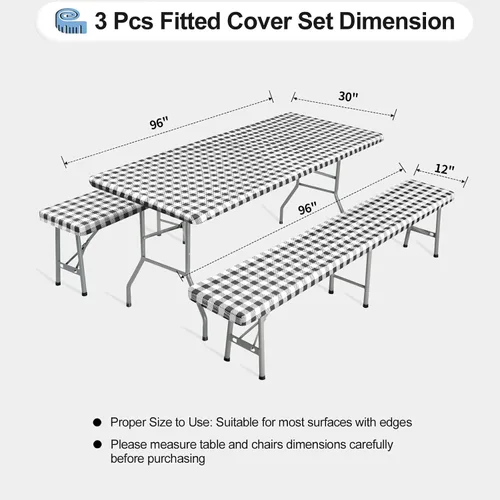 Vista 3 de OutdoorLines - Funda de vinilo ajustable para mesa de picnic con fundas de banco