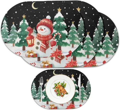Vista 67 de Juego de 2 manteles individuales con luces de Navidad, resistentes al calor, antideslizantes, impermeables, a prueba de aceite, lavables, lavables