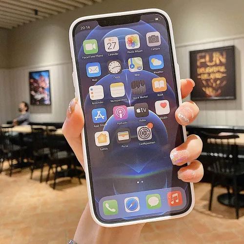 Vista 5 de Bonita funda delgada para iPhone 12 con ventana de logotipo, a la moda, a prueba de golpes, de piel suave de poliuretano termoplástico, compatible