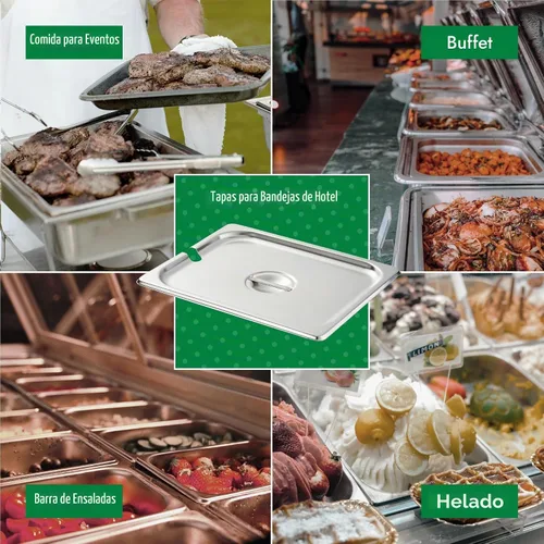Vista 5 de HECMAC Paquete de 6 Tapas de Bandeja de Hotel de Tamaño 1/2 con Muescas, Acero Inoxidable Sólido Resistente para Mesa de Vapor, Tapa de Bandeja