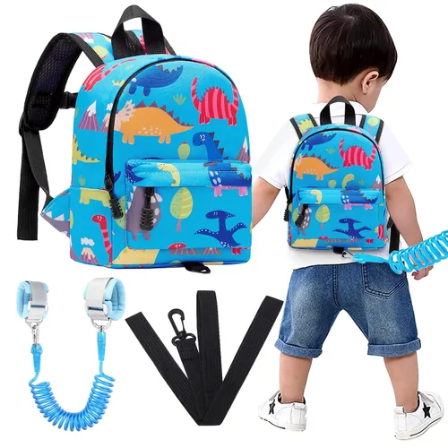 Vista 25 de Accmor Arnés de mochila de dinosaurio para bebés con correa para niños pequeños con eslabón de muñeca antipérdida, bonita bolsa de guardería