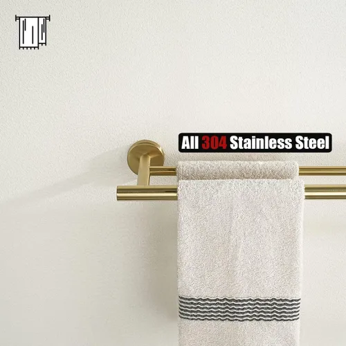 Vista 7 de JQK Barra Doble para Toallas Dorada, 15 Pulgadas de Acero Inoxidable 304 Gruesa de 0.8mm Soporte para Toallas para Baño y Toallas de Mano, Montaje