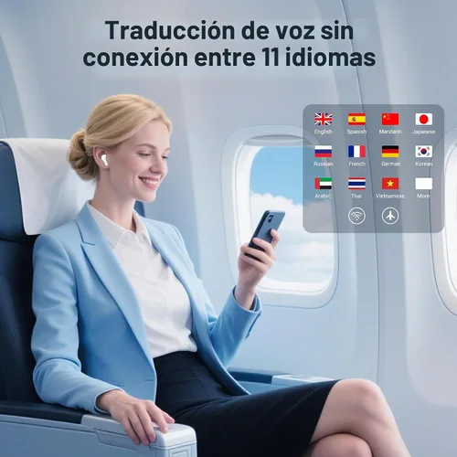 Vista 2 de ANFIER Auriculares de traducción M3 AI en tiempo real, dispositivo de traductor de idiomas en 144 idiomas, 3 en 1 sin conexión de dos vías