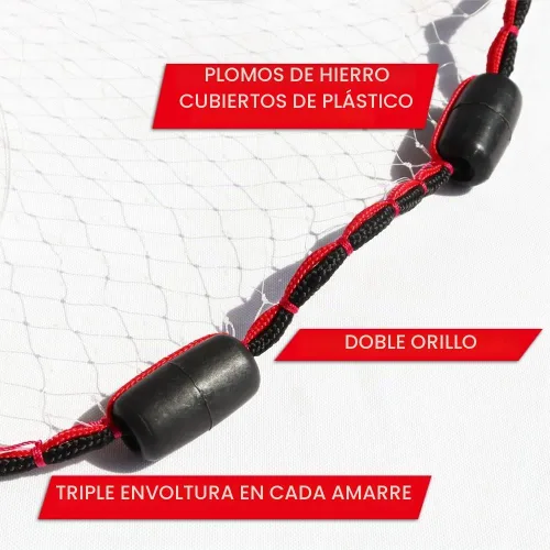 Vista 6 de BasicGear Red de Atarraya Radio de 3-12 pies, malla de 3/8 o 1/4 pulgadas para peces de cebo de agua dulce y salada Grado profesional