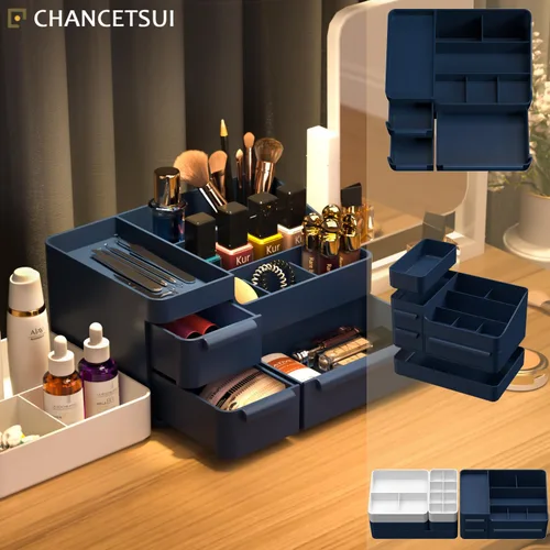 Vista 6 de Organizador de maquillaje con cajones, organizador de encimera para tocador, escritorio de baño y dormitorio, vitrina de cosméticos, caja