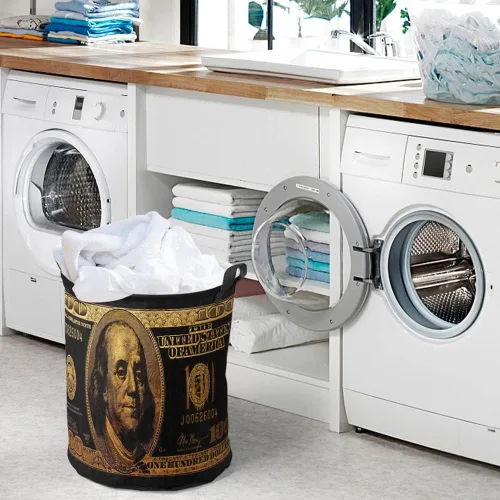 Vista 2 de Cesta grande de ropa sucia de 100 billetes de dólares para hombre, impermeable, independiente, para ropa sucia, fresca, plegable, con asas