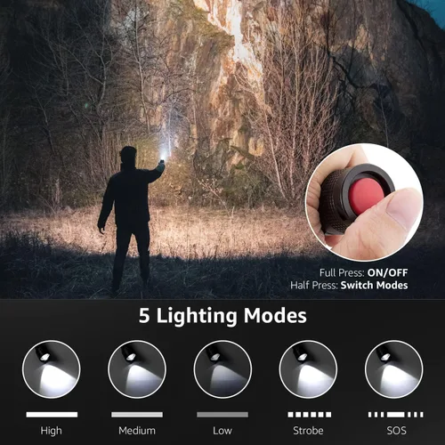 Vista 3 de Lepro Linternas LED LE2000 de alto lúmenes, 5 modos de iluminación, zoomable, impermeable, linterna de tamaño de bolsillo para exteriores