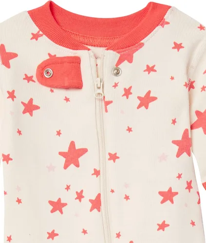 Vista 4 de Moon and Back Pijama unisex de una pieza de algodón orgánico sin pies para bebé Estrellas Naranja Coral