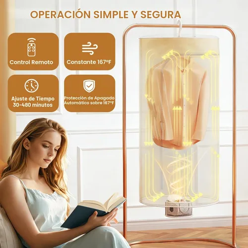 Vista 5 de Secador portátil multifuncional 3 en 1 para secadora de ropa, secadora de botas, con ajuste de tiempo, control remoto, lavandería, apartamentos, RV