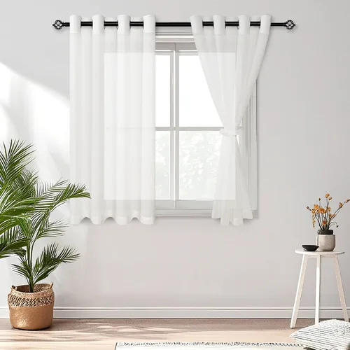 Vista 37 de DWCN Cortinas traslúcidas color verde frijol para sala de estar y dormitorio - Cortinas voile con aspecto de lino sintético con ojales en la parte
