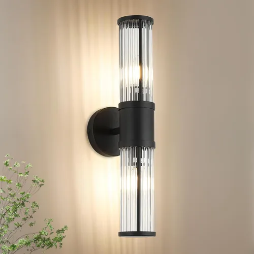Vista 15 de Lámpara de tocador moderna de latón cepillado, 1 unidad, aplique de pared de doble varilla de vidrio para baño, base de candelabro E12 de doble