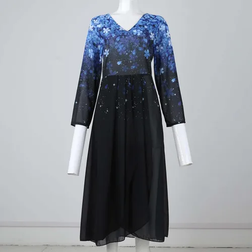 Vista 5 de Vestidos largos para mujer, vestido de noche de gasa con cuello en V, vestido irregular