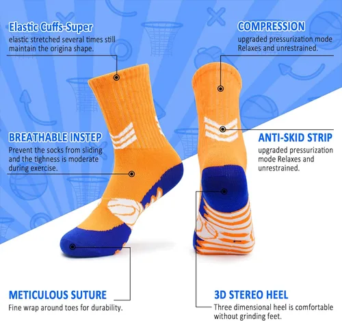 Vista 4 de GRPSKCOS Calcetines de baloncesto para niños, calcetines atléticos para exteriores, 6 pares de calcetines deportivos de senderismo para niños