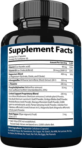 Vista 9 de StrongVit Suplementos de cortisol para mujeres y hombres con magnesio, ashwagandha y L-teanina. Reductor alto de cortisol, gestor, desintoxicación