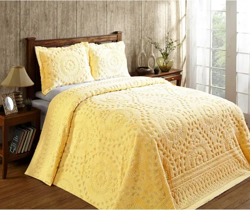 Vista 18 de Better Trends 1 colcha de chenilla tamaño matrimonial/doble, ropa de cama de chenilla 100% algodón, patrón de medallón ligero, decoración