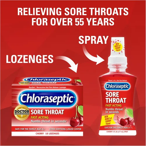 Vista 4 de Chloraseptic - Spray para el dolor de garganta, sabor a cereza, 6 fl oz (177 ml)