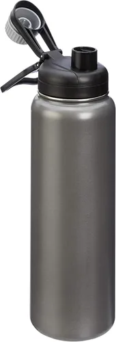 Vista 3 de Amazon Basics Botella de agua grande con aislamiento de acero inoxidable, tapa de boquilla, 30.1 onzas, gris