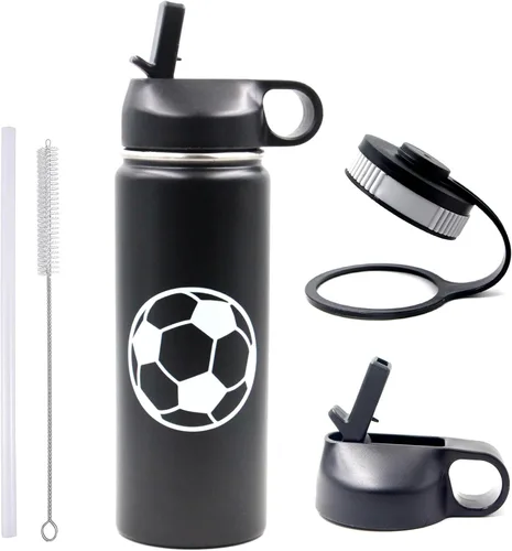 Vista 14 de Botella de agua de baloncesto de 12 onzas, botella de agua deportiva aislada al vacío de acero inoxidable con popote y 2 tapas, botella de agua