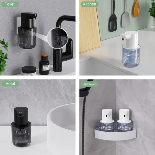 Vista 6 de Dispensador automático de jabón espumoso recargable sin contacto de 13.53 onzas / 13.5 fl oz con montaje en pared y dispensador de jabón eléctrico