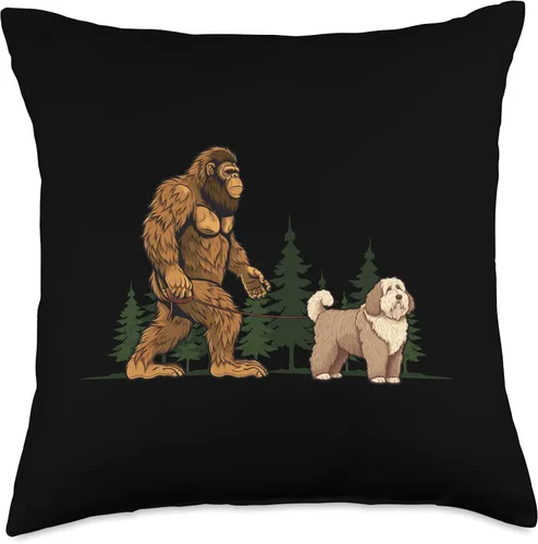 Vista 5 de Old English Sheepdog N Bigfoot Funny Old English Sheepdog Bigfoot Walking Dog Mom Dad - Almohada de 16 x 16 pulgadas, multicolor