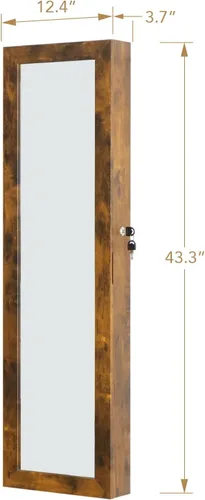 Vista 4 de Armario organizador de joyas con espejo de longitud completa, con cerradura, montaje en pared, con estantes y almacenamiento detrás de la puerta