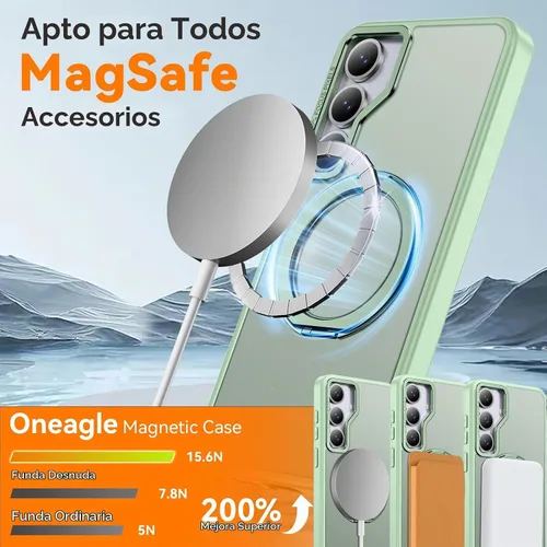 Vista 4 de Oneagle Soporte magnético giratorio de 360° para Samsung Galaxy S25 Plus translúcido [compatible con Magsafe]