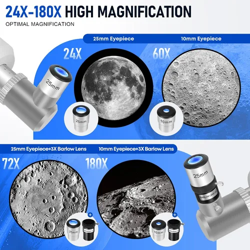 Vista 5 de Telescopio para adultos y niños de alta potencia, 3.543 in de apertura Blanco