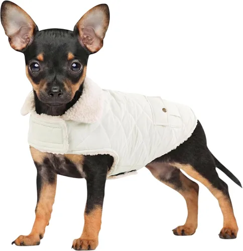 Vista 37 de Abrigo de invierno para perros pequeños, chaqueta sólida para cachorros, abrigo cálido para mascotas para clima frío, prendas acolchadas resistentes