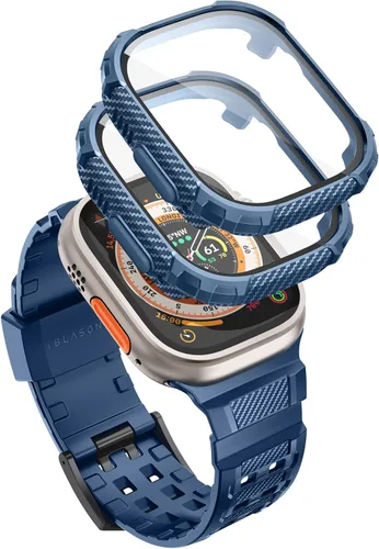 Vista 11 de i-Blason Correa deportiva de poliuretano termoplástico transpirable a prueba de golpes para Apple Watch 9, 8, 7 (1.772 in) con 2 fundas rígidas Negro