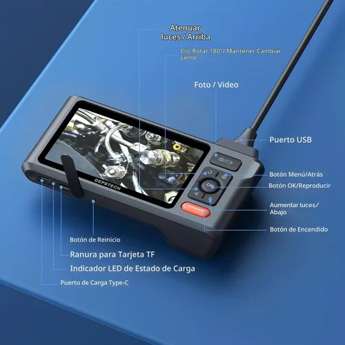 Vista 9 de Cámara de Inspección de Alcantarillado de 50FT, DEPSTECH Endoscopio de Doble Lente 1080P con Luces, Herramienta Boroscopio con Pantalla IPS de 5