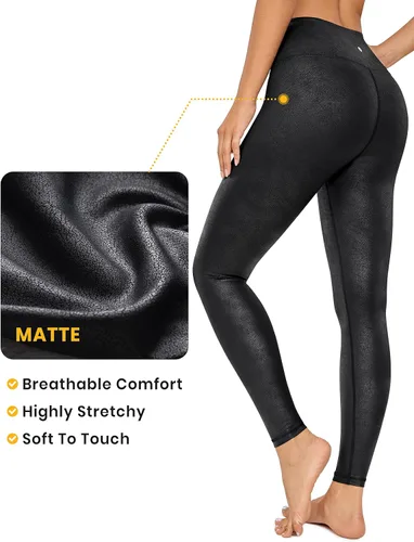 Vista 6 de CRZ YOGA - Leggings de piel sintética mate para mujer, de 25 a 28 pulgadas, pantalones de cuero elásticos de cintura alta, mallas de cuero