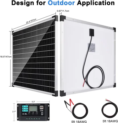 Vista 9 de TBER - Kit de panel solar de 50 W/12 V con controlador de carga de 10 A, cargador de batería solar monocristalino para mantenimiento de batería