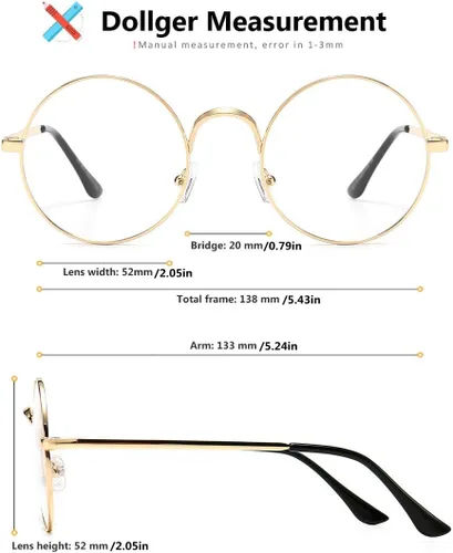 Vista 5 de Gafas redondas de metal retro con montura de lente transparente sin receta médica para mujeres y hombres, Negro
