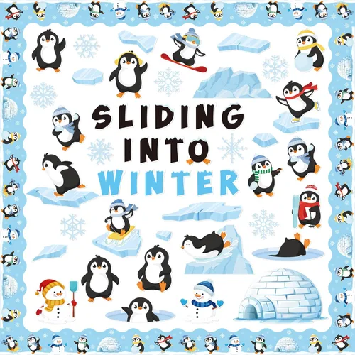 Vista 12 de Tableros de Anuncios de Navidad e Invierno - 115Pcs Set de Diseño de Taza de Cacao de Invierno con Puntos de Pegamento, Cartulina Duradera y Taza