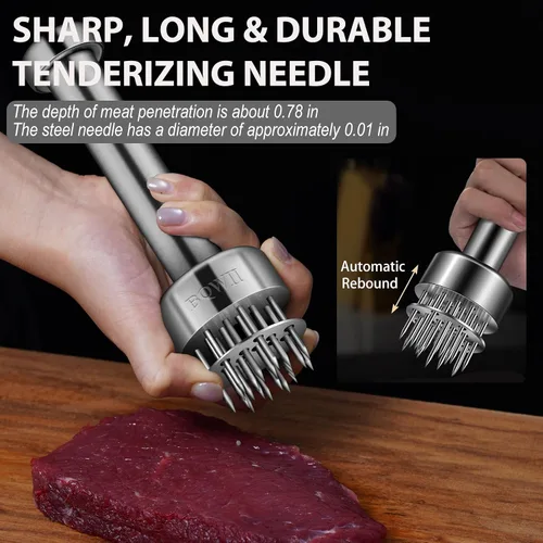 Vista 4 de Mazo Ablandador de Carne de Acero Inoxidable BQWII con 21 Agujas Agudas - Un Martillo Ablandador de Carne para Pollo y Res, Martillo de Carne