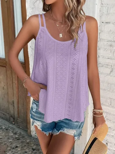 Vista 3 de Rukle Womens Tank Tops Eyelet Embroidery Solid Flowy Spaghetti Strap Loose Fit Scoop Neck Casual Sleeveless Cami