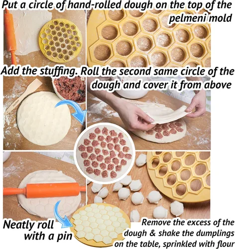 Vista 5 de Molde de bolas de masa hervida para ravioles rusos - Molde plástico Pelmeni - Carne de pelmeni siberiano - Máquina para hacer bolas de masa