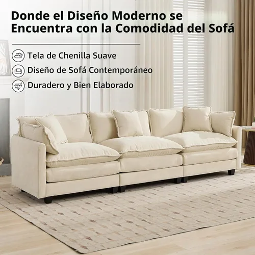 Vista 6 de Sofá seccional modular, sofá de chenilla mullido de 111.5" con reposabrazos y almohadas, sofá de asiento profundo moderno para sala de estar