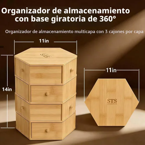 Vista 3 de Organizador de escritorio con cajones, giro de 360° para organizador de escritorio (9 cajones)