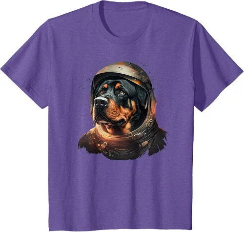 Vista 38 de Divertida camiseta Rottweiler con diseño de astronauta rottweiler en galaxia espacial, Negro