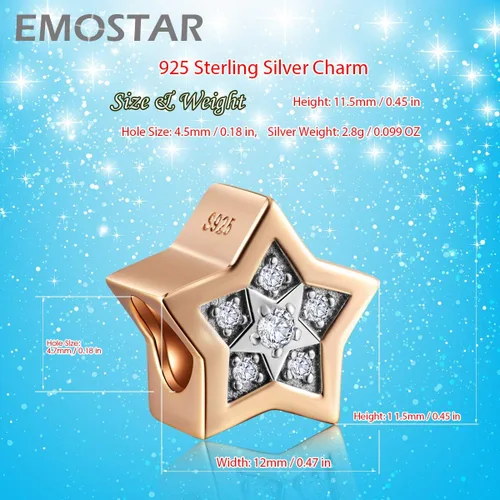 Vista 2 de Rose Gold Valentines Day Charms fits European Bracelet, Couple Lovers Charms, My Wife Charm, Heartbeat, Star Crescent Moon Dangle, Knotted Heart