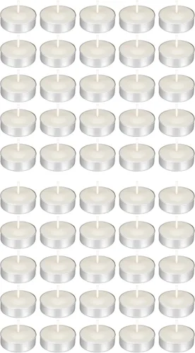 Vista 11 de Mega Candles 50 velas de té rojo sin perfume, vela de cera prensada de 3.5 horas de tiempo de combustión, decoración del hogar, recepciones de boda