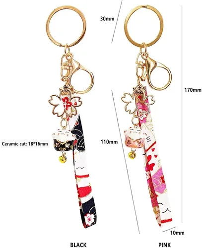 Vista 6 de sailorsunny Llavero Japón Good Lucky Cat Couple Pink Black Lucky Cat Organizador de llaves lindo para parejas, dijes de la suerte para mujer
