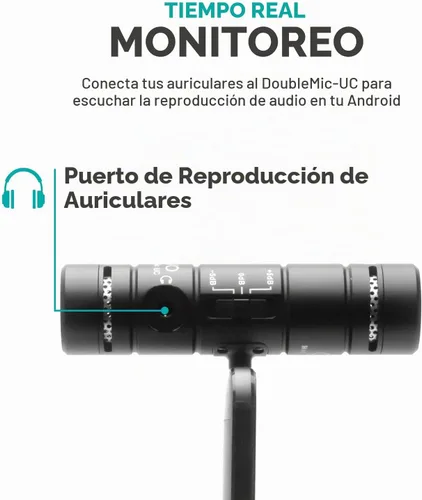 Vista 7 de Movo DoubleMic-UC - Micrófono de teléfono de doble cápsula para dispositivos USB-C, condensador cardioide de dos caras, micrófono de escopeta